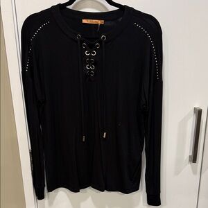 Belldini Black Lace-Up Studded Top
